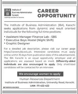 Assistant Manager Finance Jobs & Other Jobs in IBA Sindh 2023