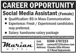 Social Media Assistant in Lahore
